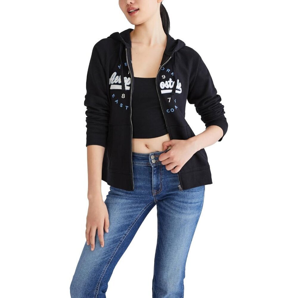 Women's Aero Logo Full Zip Hoodie Large Black Cotton Polyester Fleece